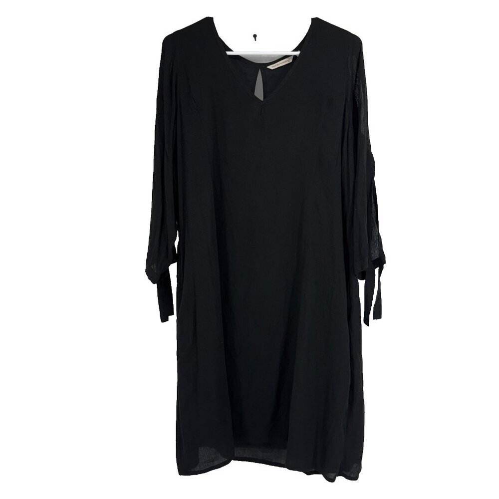 Soft Surroundings Women 1X Hera Dress Cold Shoulder Black Tie Hem Knee Length